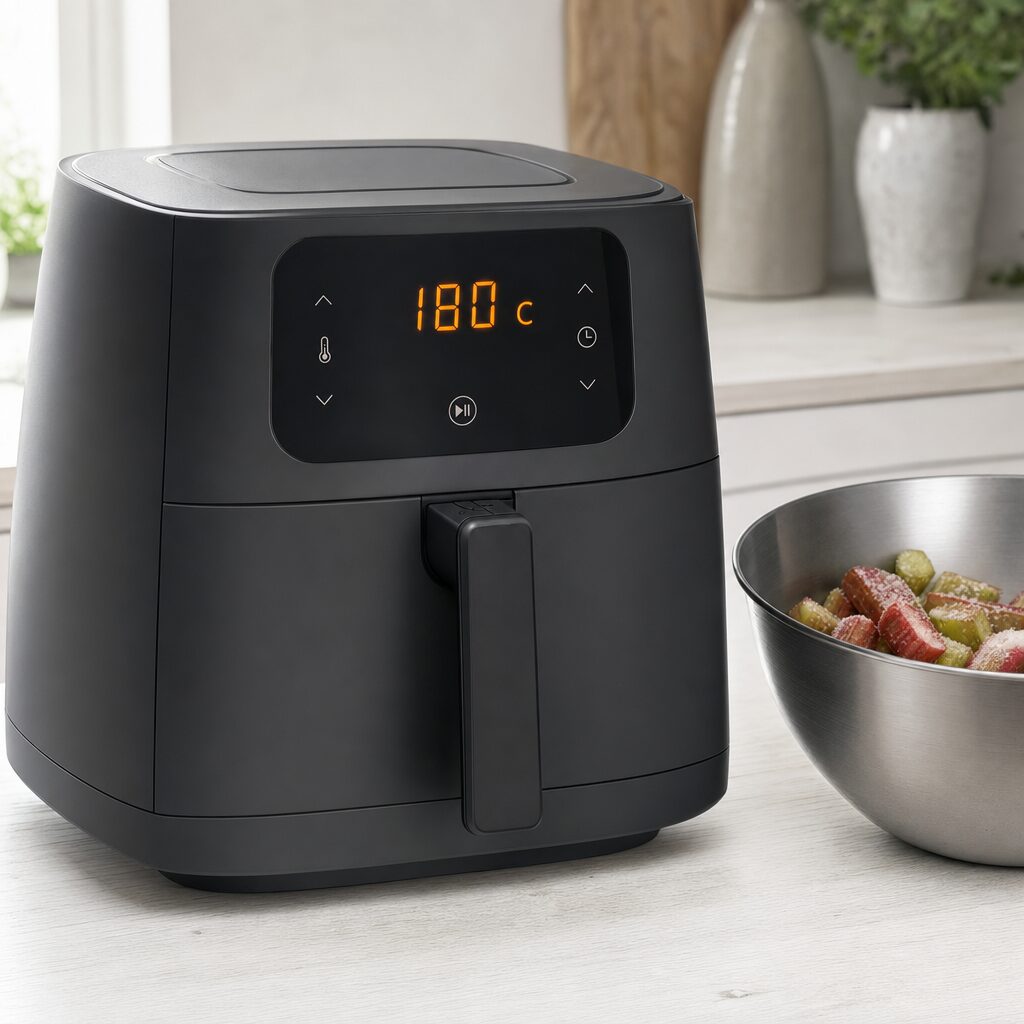 Airfryer forvarmet til 180 grader klar til bagte rabarber i min airfryer