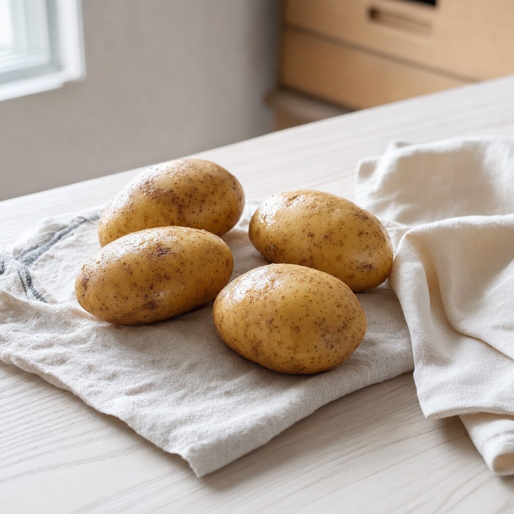 Store bagekartofler skrubbes rene og tørres før tilberedning i min airfryer
