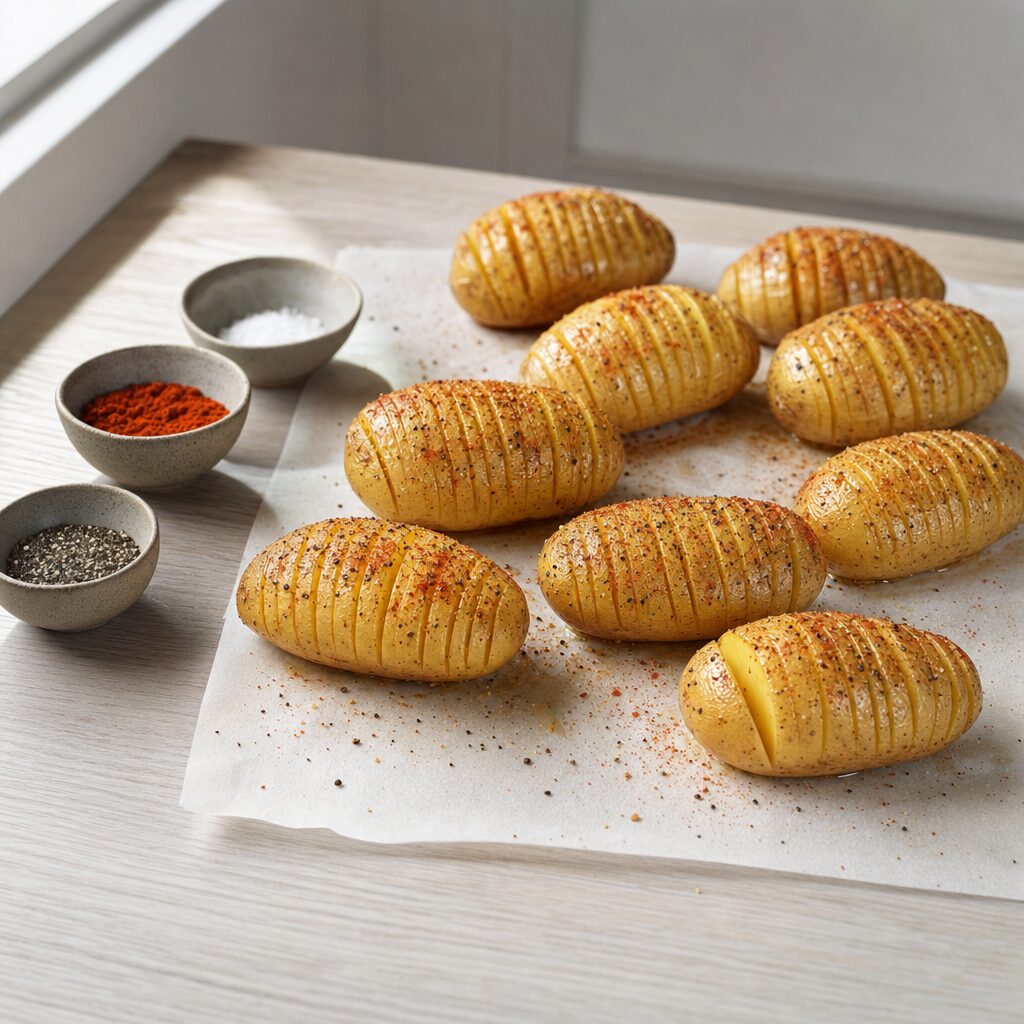Kartoffel med snit krydres med salt peber og paprika i min airfryer opskrift