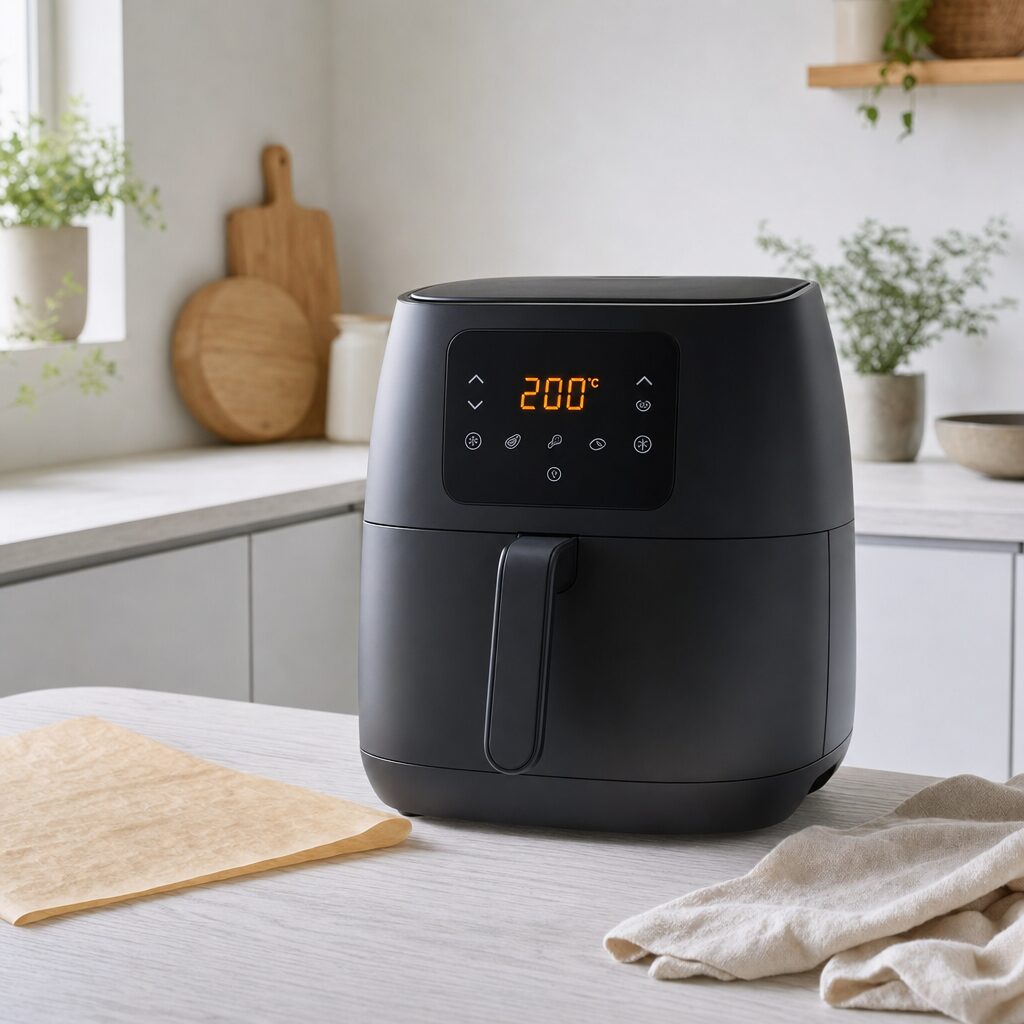 Airfryer forvarmes til 200 grader klar til bloomin potato i min airfryer