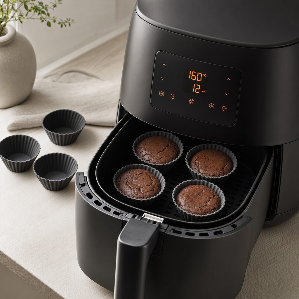 Fire brownies bages i silikoneforme i min airfryer til brownie issandwich