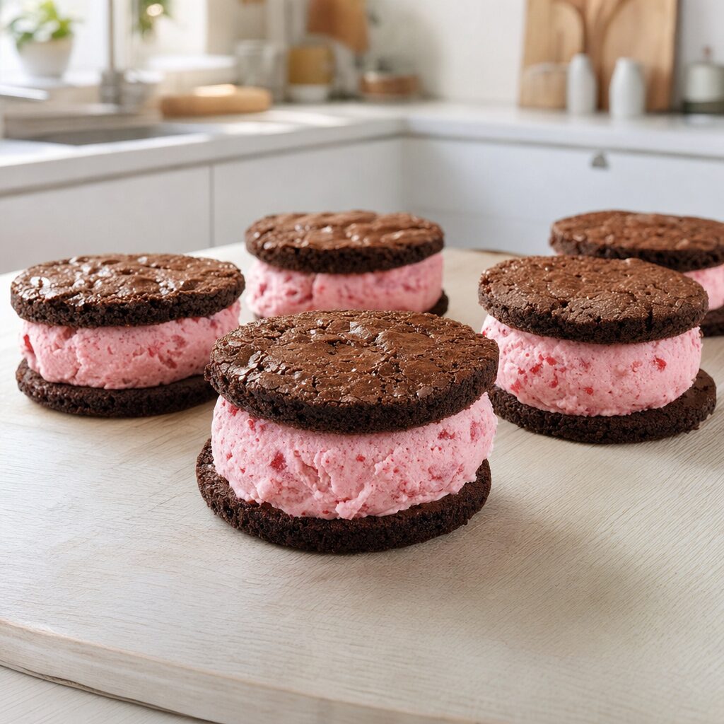 Hindbæris lægges mellem brownie skiver til brownie issandwich i min airfryer opskrift