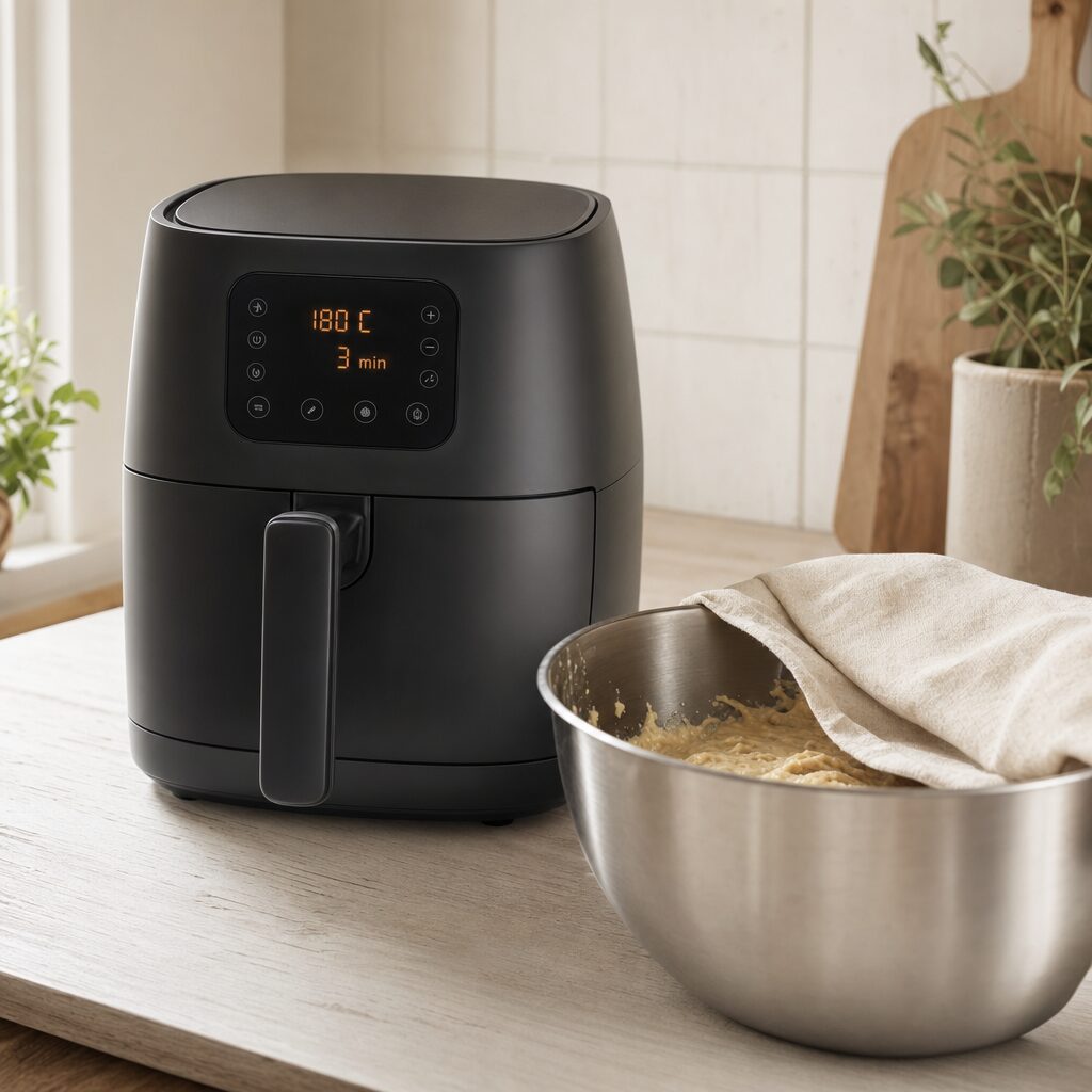 Airfryer forvarmes til 180 grader klar til cekodok pisang i min airfryer