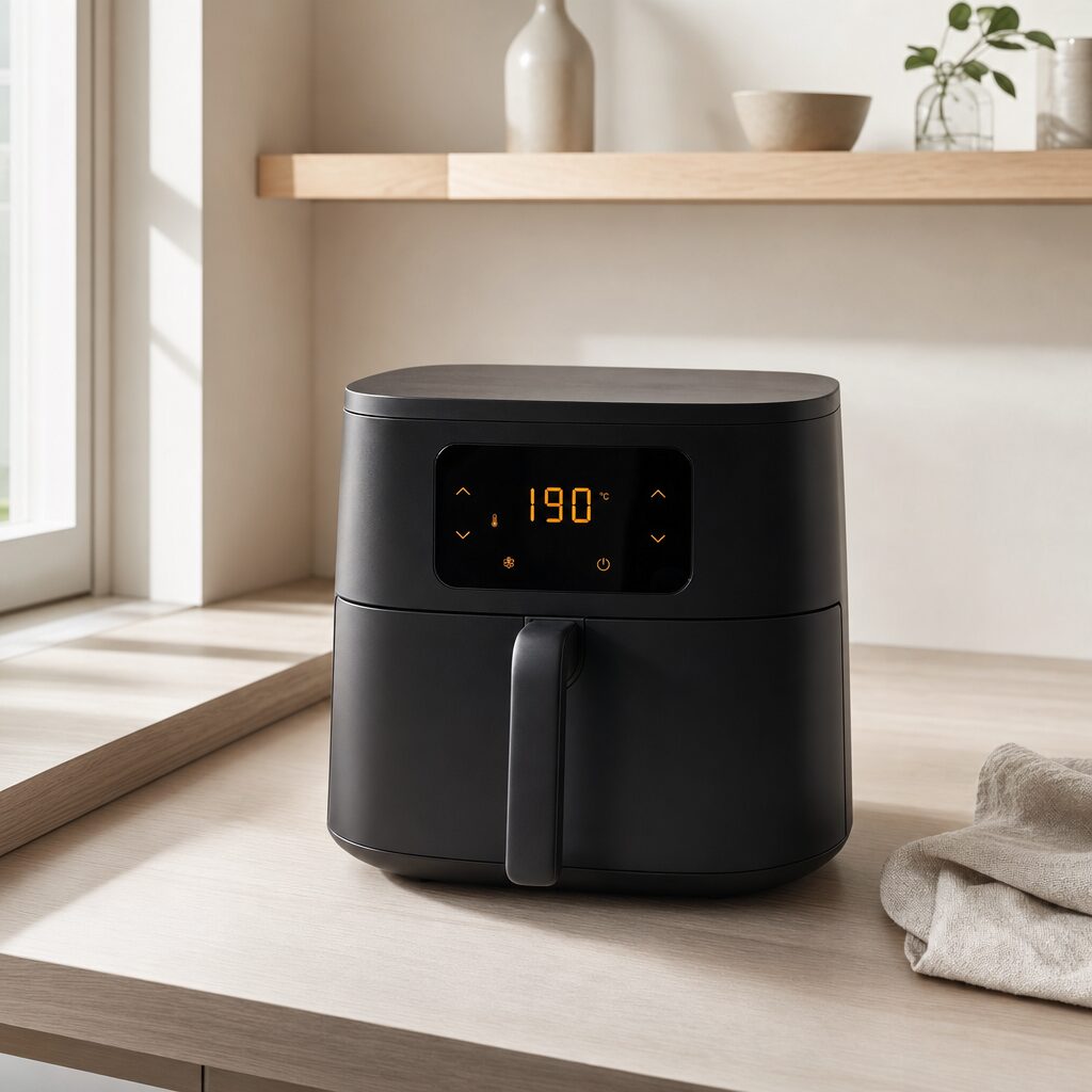 Airfryer forvarmes til 190 grader til Chicken Karaage i min airfryer opskrift
