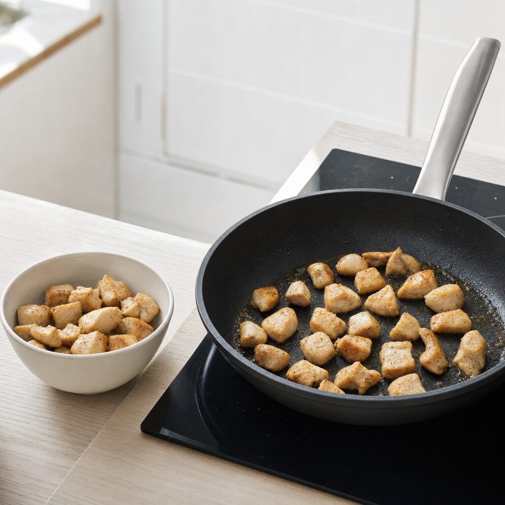 Kyllingetern steges i olivenolie til chicken pot pie i min airfryer opskrift