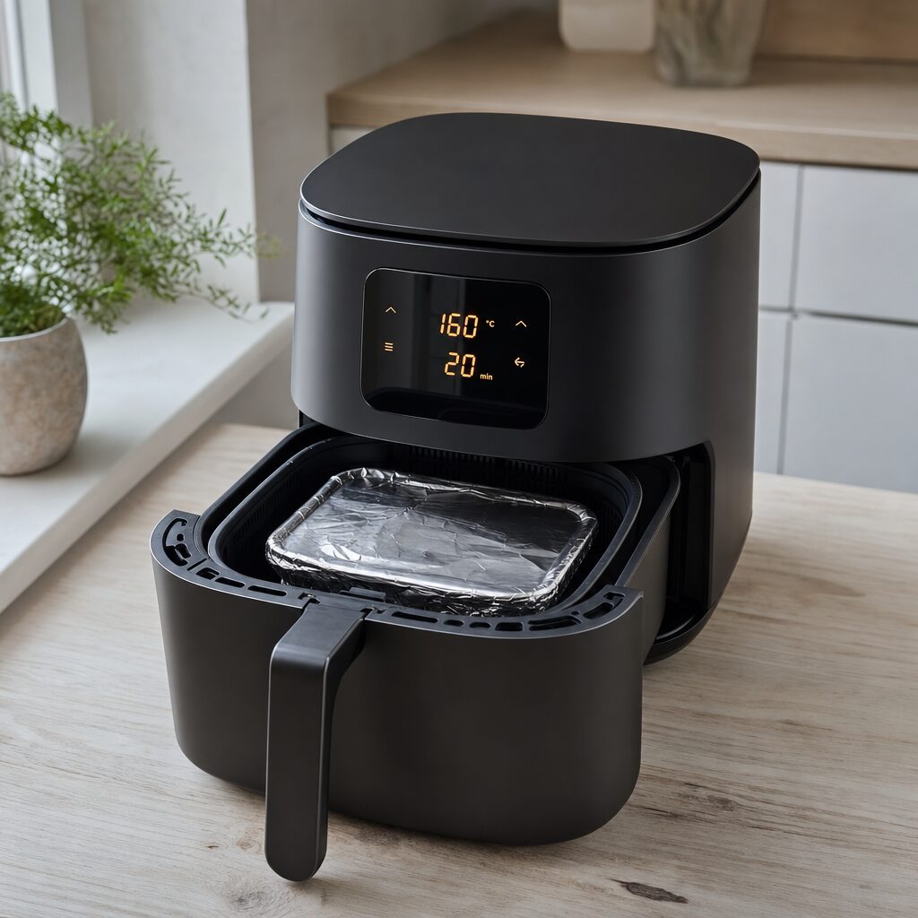 Lille ildfast fad med dolmer tilberedes i airfryer ved 160 grader