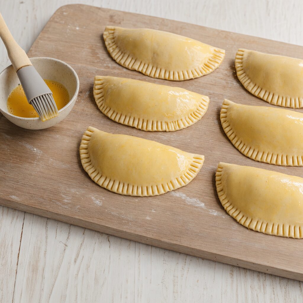 Empanadas pensles med sammenpisket æg før tilberedning i min airfryer