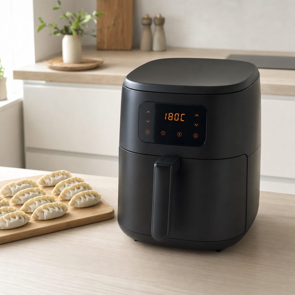Airfryer forvarmes til 180 grader klar til gyoza i min airfryer