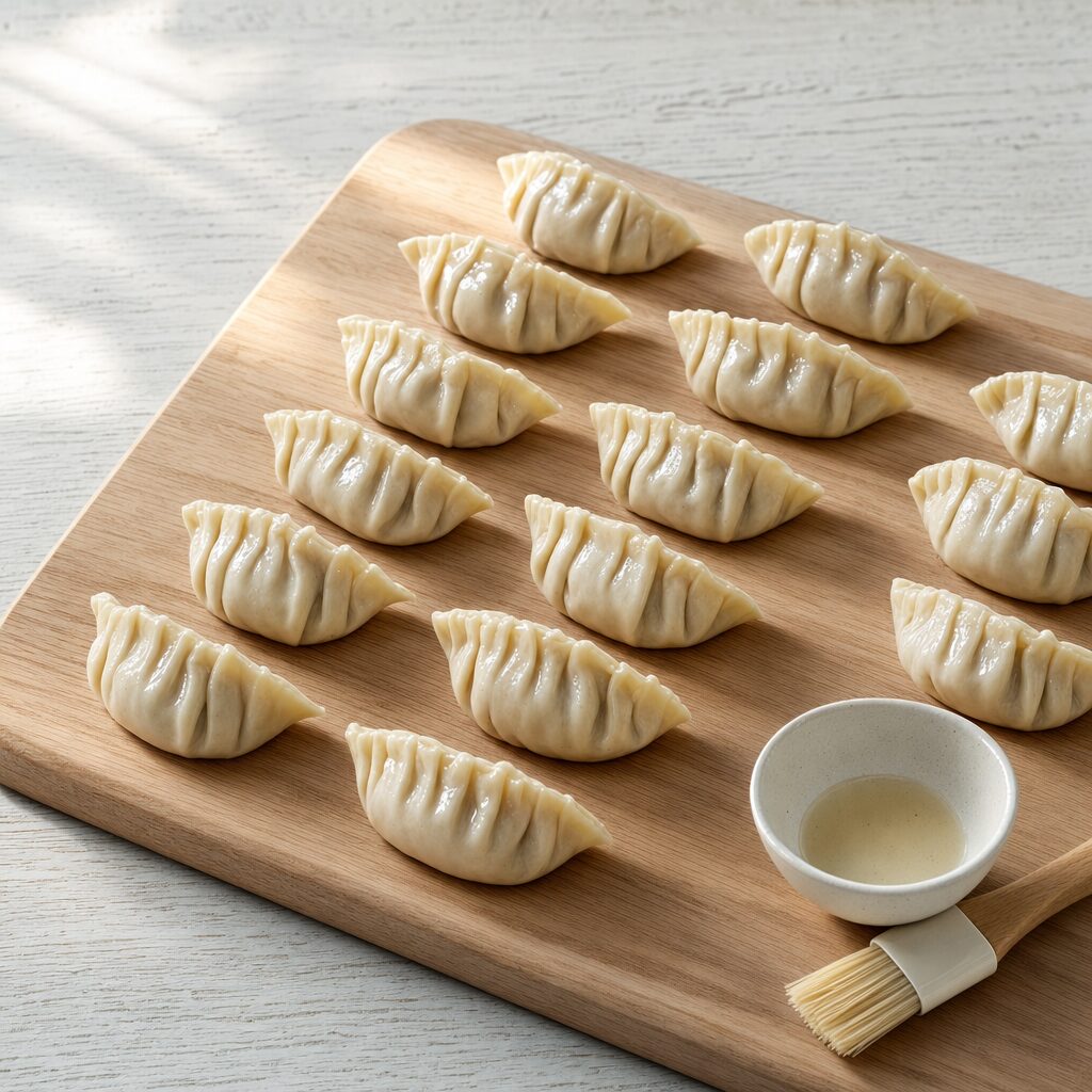 Gyoza pensles let med neutral olie før tilberedning i min airfryer