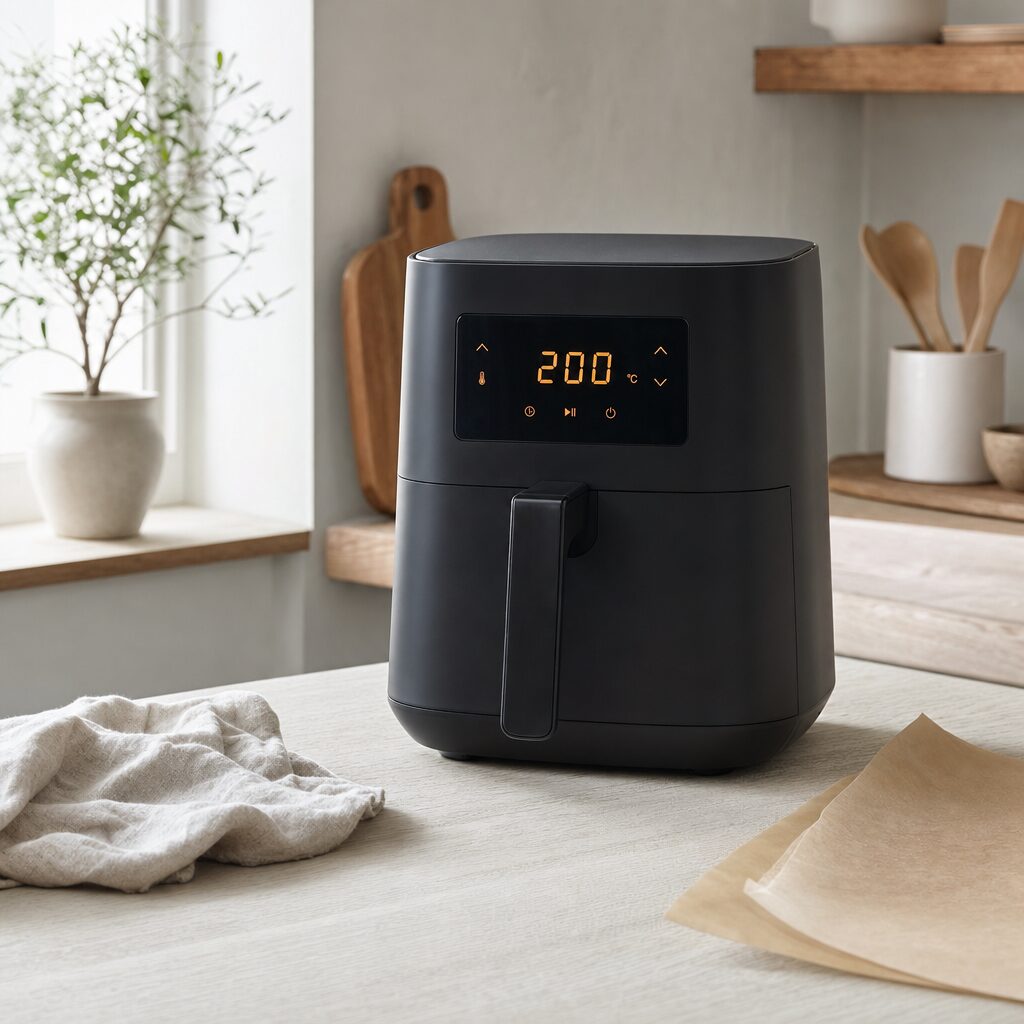 Airfryer forvarmes til 200 grader klar til halloumi i min airfryer