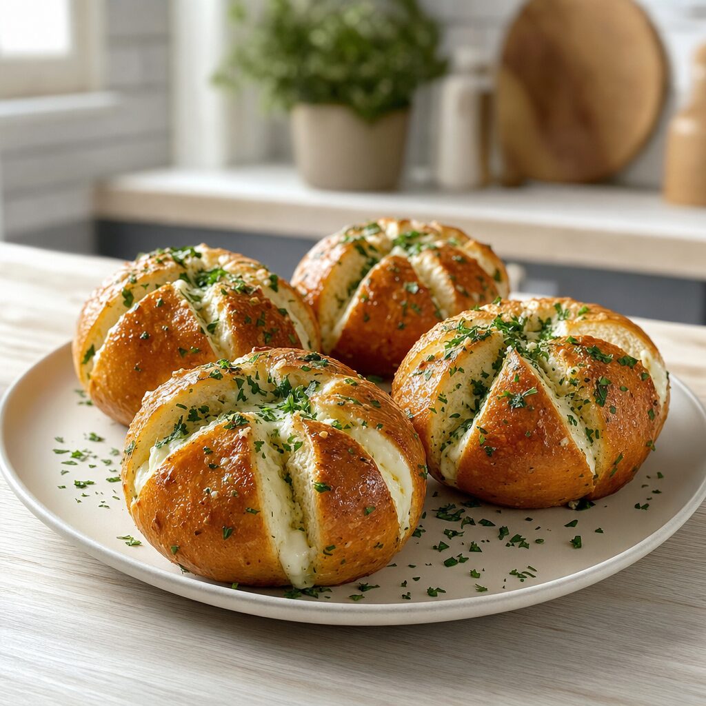 Koreanske hvidløgsbrød serveres lune med ekstra persille efter tilberedning i min airfryer