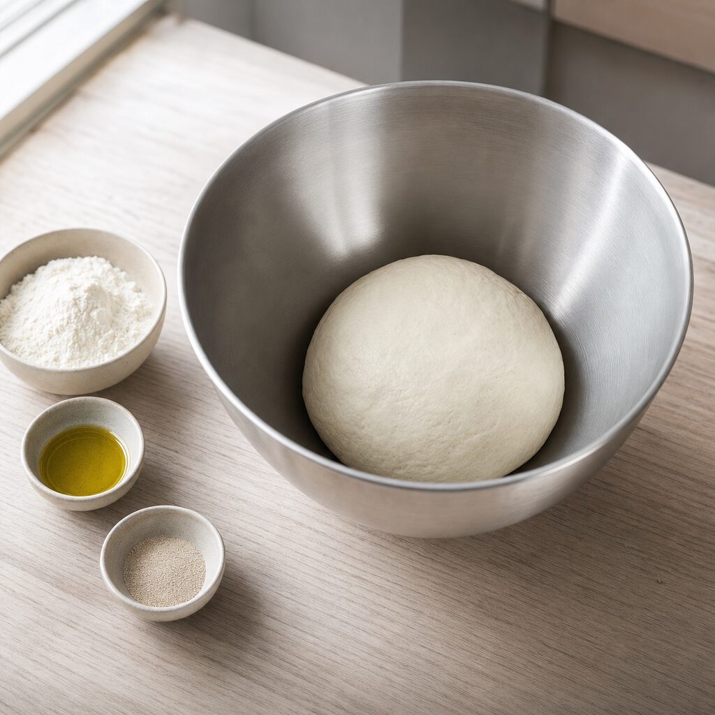 Pizzadej æltes til kylling pesto pizza i min airfryer