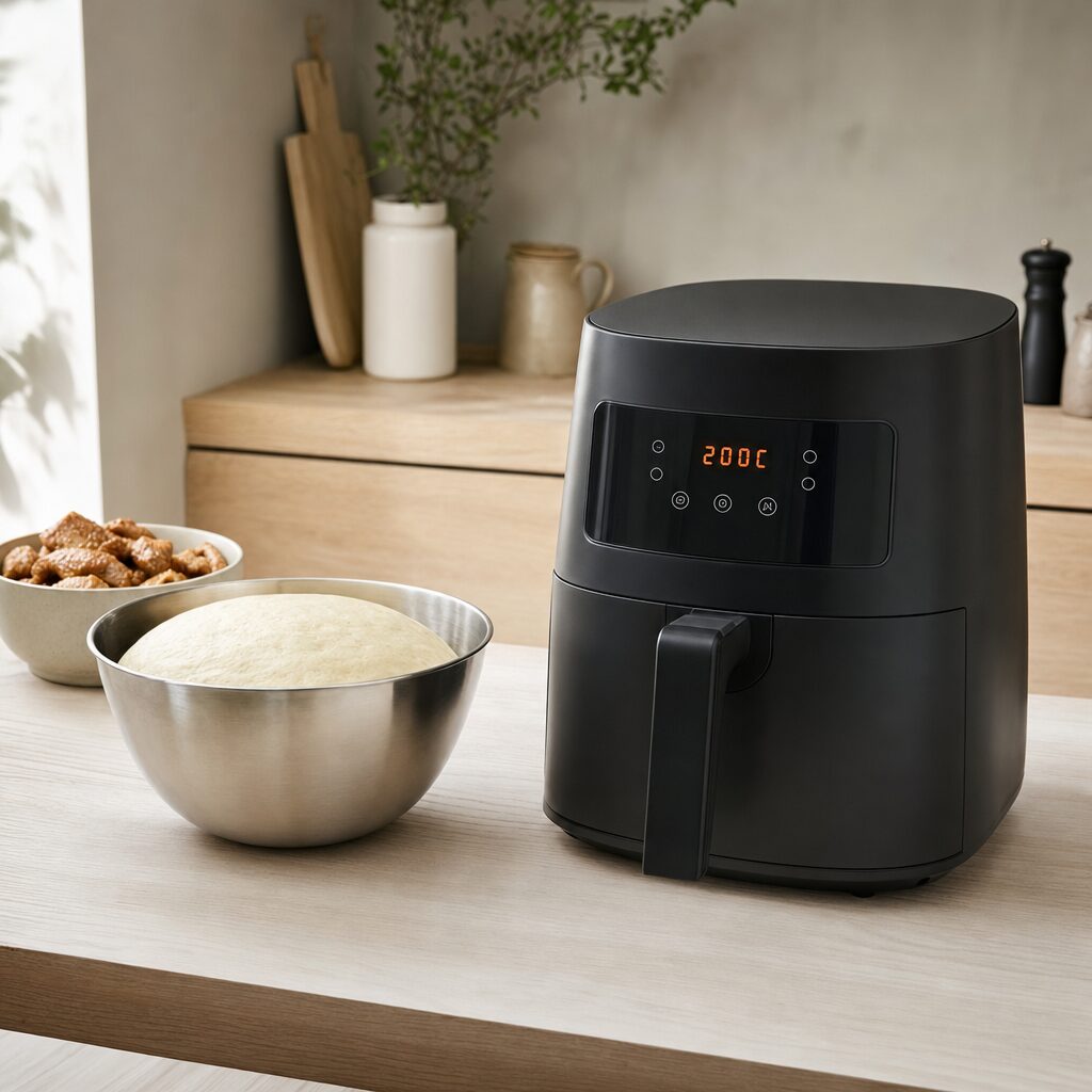 Airfryer forvarmes til 200 grader klar til kylling pesto pizza i min airfryer