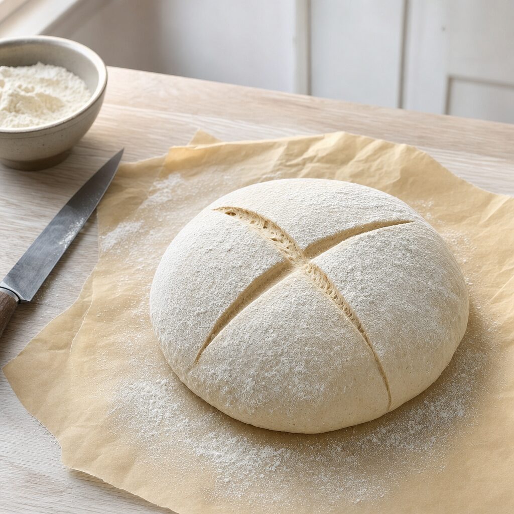 Pane pugliese drysses med mel og snittes før bagning i min airfryer opskrift