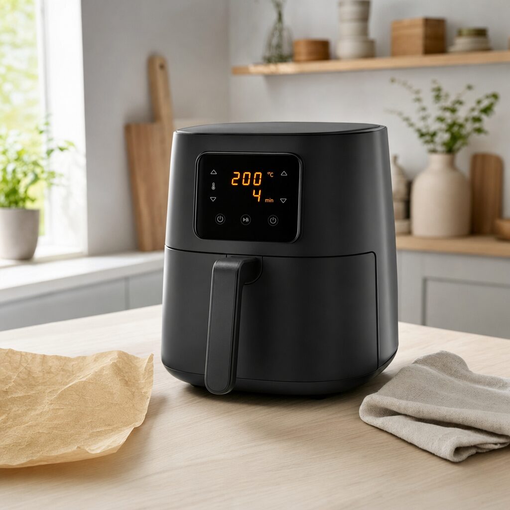 Airfryer forvarmes til 200 grader klar til pane pugliese i min airfryer
