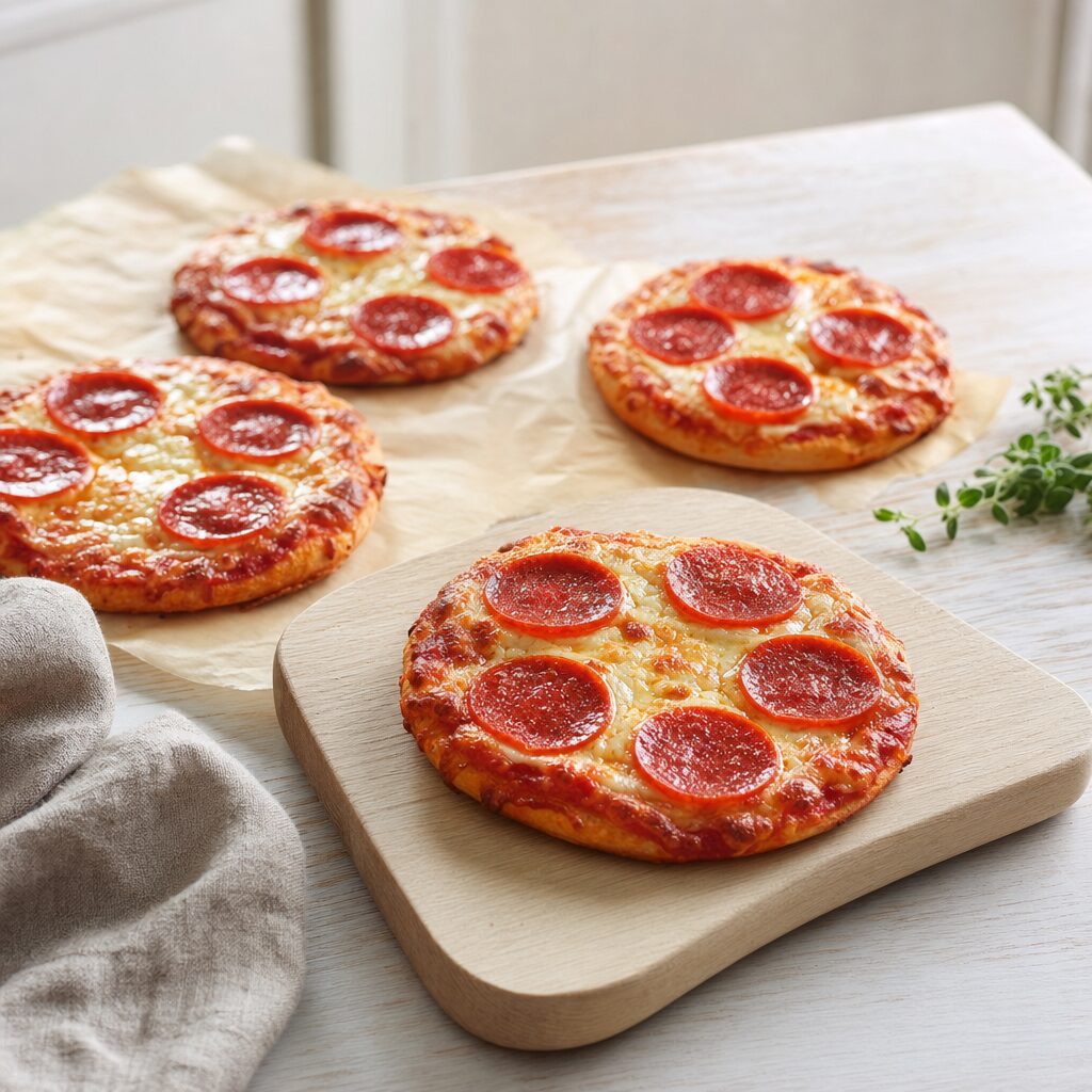 Airfryer størrelse pepperoni pizza serveres straks mens osten stadig er smeltende varm i min airfryer