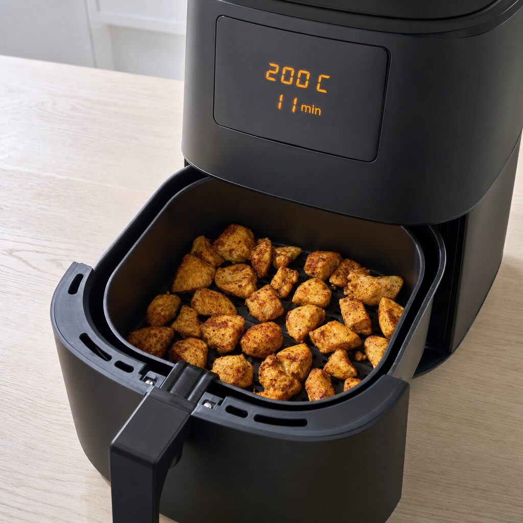 Krydret kylling tilberedes gylden i min airfryer til pitabrød