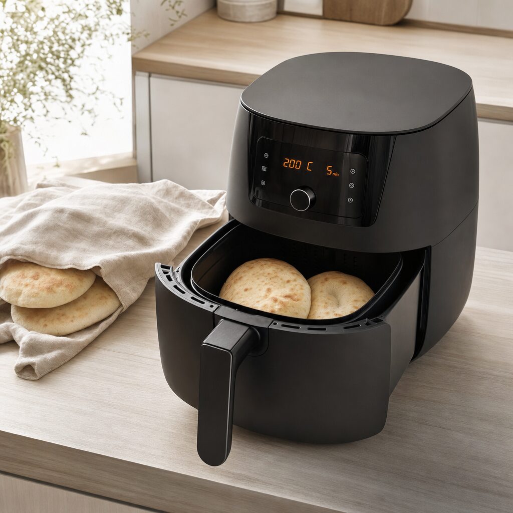 Pitabrød bages gyldne og puffer op i min airfryer
