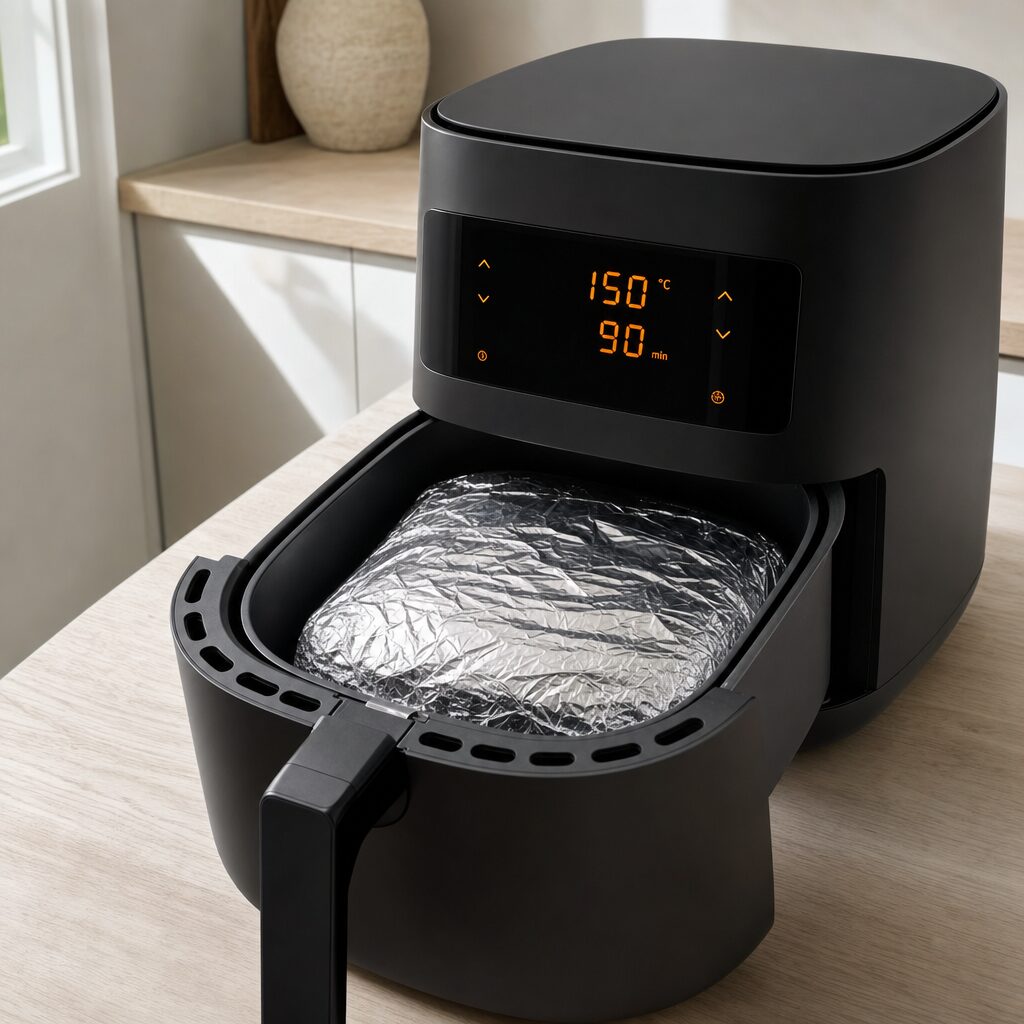 Brisket pakket i stanniol tilberedes ved 150 grader i min airfryer