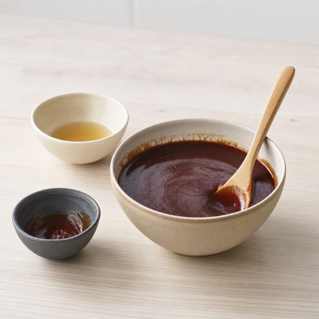 BBQ-sauce røres sammen med æbleeddike til glaze til brisket i min airfryer